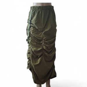 Ruched Forest Green Long Maxi Skirt XL Made In Korea